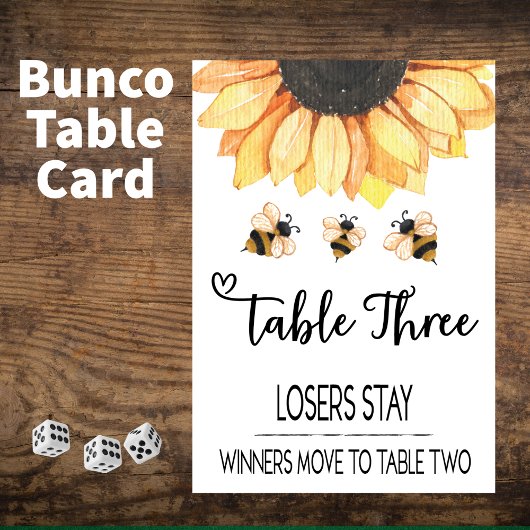 Bunco Sunflower Bee Table Kaart #3
