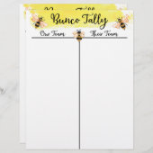 Bunco Tally Score-blad (Voorkant / Achterkant)