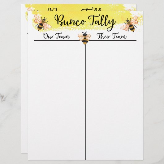 Bunco Tally Score-blad (Voorkant / Achterkant)