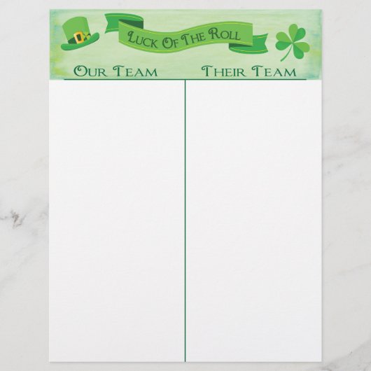 Bunco Tally Score Sheet Lucky Irish Saint Patrick (Voorkant)