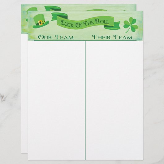 Bunco Tally Score Sheet Lucky Irish Saint Patrick (Voorkant / Achterkant)