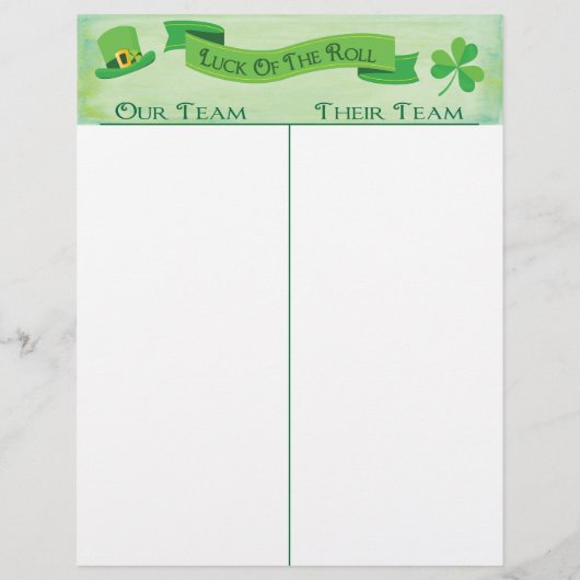 Bunco Tally Score Sheet Lucky Irish Saint Patrick (Achterkant)