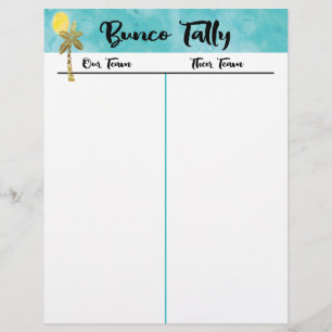 Bunco Tally Sheet - Beach Palm Tree Summer Fun
