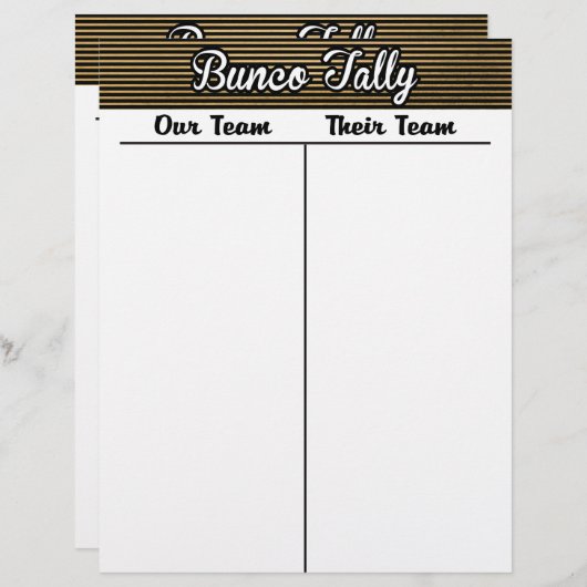 Bunco Tally Sheet - Black and Gold Stripe (Voorkant / Achterkant)