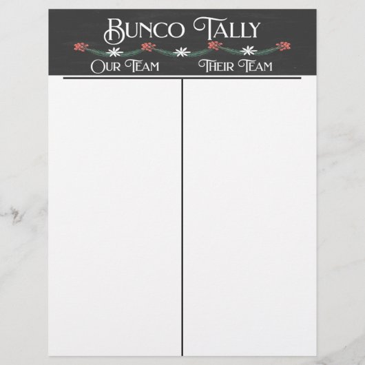Bunco Tally Sheet - Winterkerstfeestdag (Achterkant)