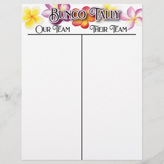 Bunco Tropical Aloha Flowers Tally Score Sheet (Voorkant)