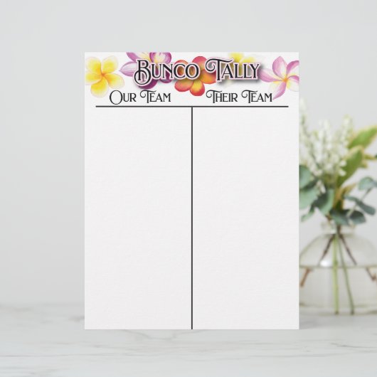 Bunco Tropical Aloha Flowers Tally Score Sheet (Staand voorkant)