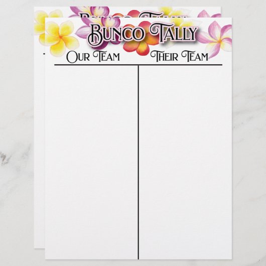 Bunco Tropical Aloha Flowers Tally Score Sheet (Voorkant / Achterkant)