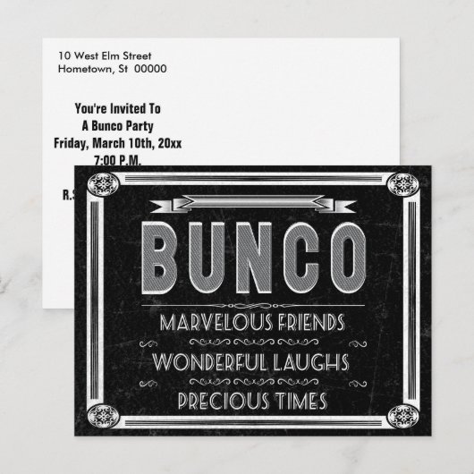 Bunco  Typografie Invite Uitnodiging Briefkaart (Voorkant / Achterkant)