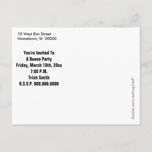 Bunco  Typografie Invite Uitnodiging Briefkaart (Achterkant)