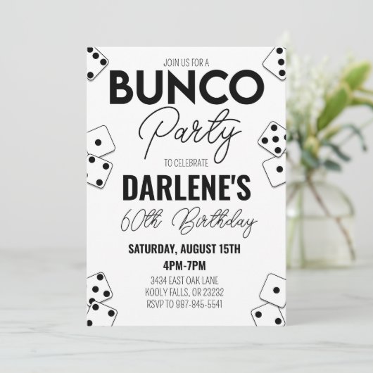 Bunco Verjaardag Uitnodiging Modern Eenvoudig (Staand voorkant)