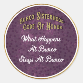 Bunco Zusterschap Code van eer Paarse Goud Ronde Sticker