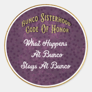 Bunco Zusterschap Code van eer Paarse Goud Ronde Sticker