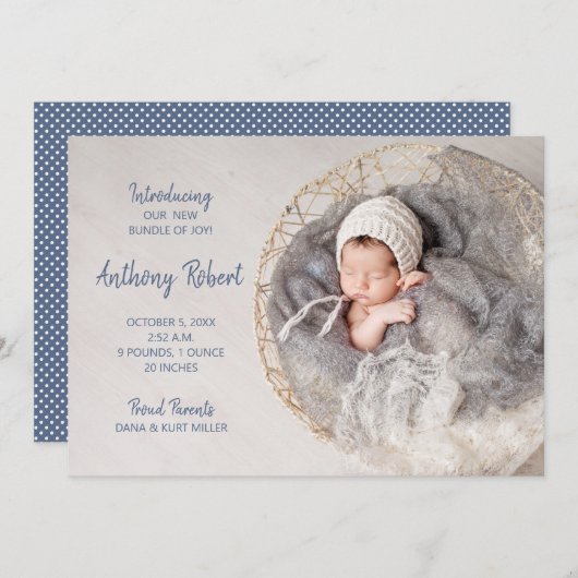 Bundel Joy Baby Boy Foto geboorteaankondigingen (Voorkant / Achterkant)