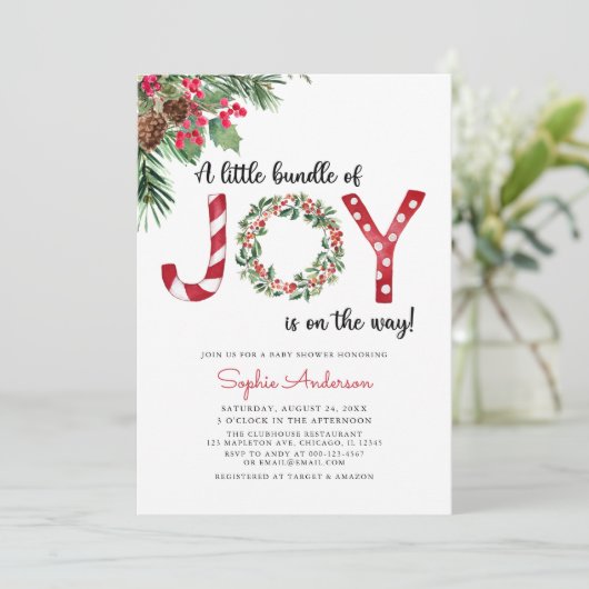 Bundel Joy is onderweg naar het kerstBaby shower Kaart (Staand voorkant)