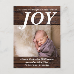 Bundel Joy Rustic Wood New Baby - kerstfoto Briefkaart