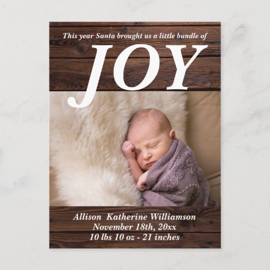Bundel Joy Rustic Wood New Baby - kerstfoto Briefkaart (Voorkant)