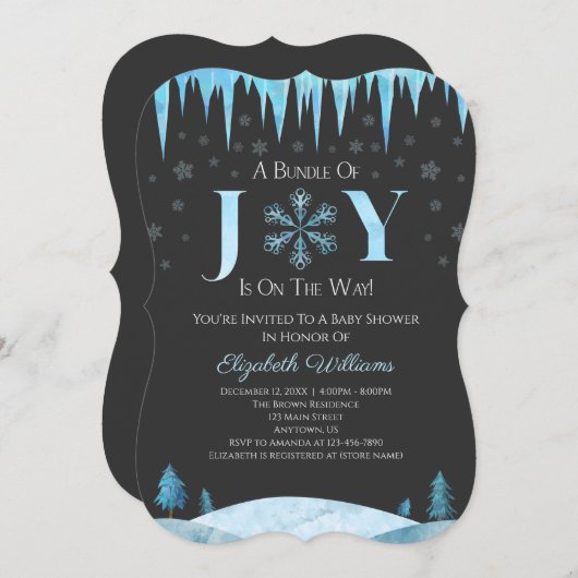 bundel Joy Snowflake Winter Baby shower Kaart (Voorkant / Achterkant)