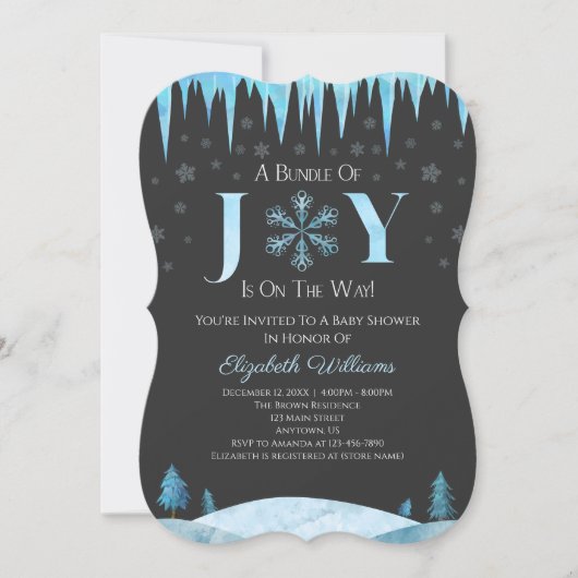 bundel Joy Snowflake Winter Baby shower Kaart (Voorkant)