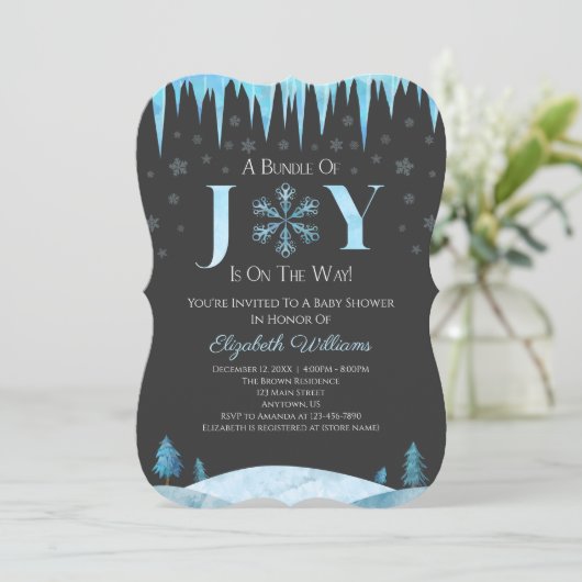 bundel Joy Snowflake Winter Baby shower Kaart (Staand voorkant)