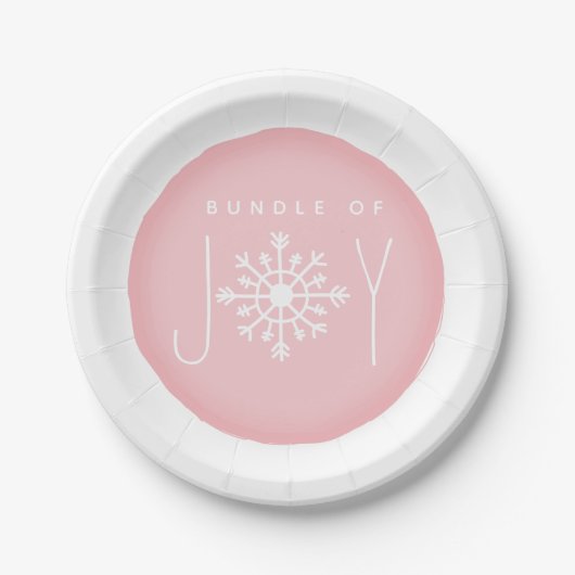 Bundel Joy Snowflake Winter Pink Baby shower Papieren Bordje (Voorkant)
