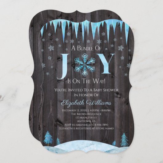 Bundel Joy Snowflake Wood Winter Baby shower Kaart (Voorkant / Achterkant)