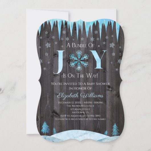 Bundel Joy Snowflake Wood Winter Baby shower Kaart (Voorkant)