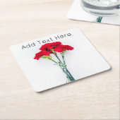 bundel rode anjerbloemen kartonnen onderzetters (Schuin)