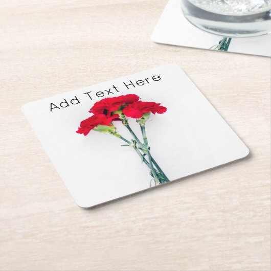 bundel rode anjerbloemen kartonnen onderzetters (Schuin)