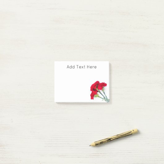 bundel rode anjerbloemen post-it® notes (Op bureau)