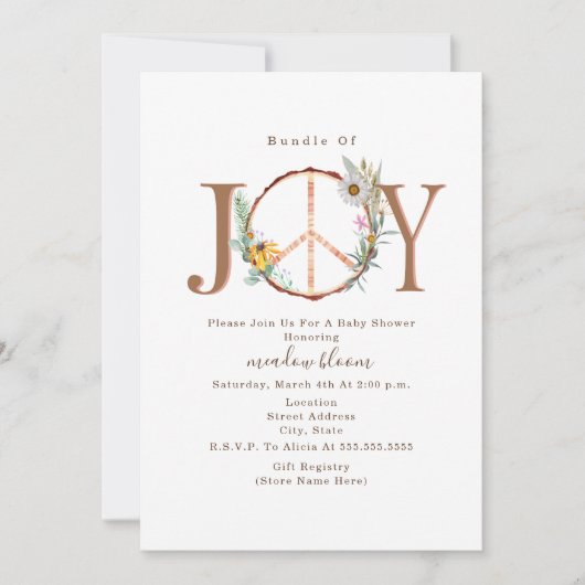 bundel van het Joy Floral Peace Sign Boho-Baby sho Kaart (Voorkant)