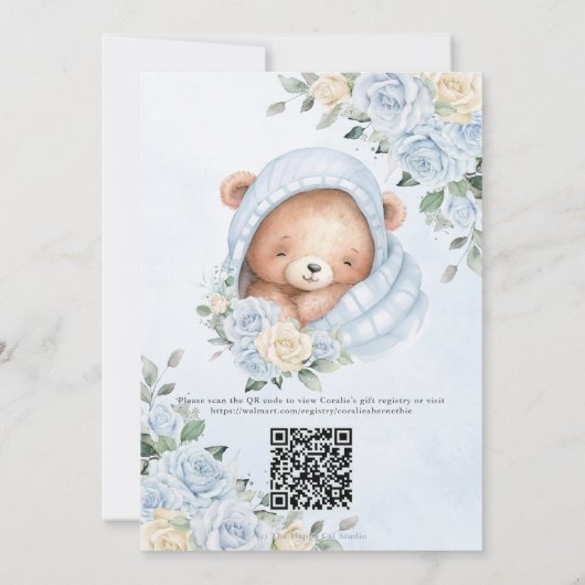 Bundel van Joy Beer Blue Floral Boy Baby shower Kaart (Achterkant)