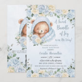 Bundel van Joy Beer Blue Floral Boy Baby shower Kaart (Voorkant / Achterkant)