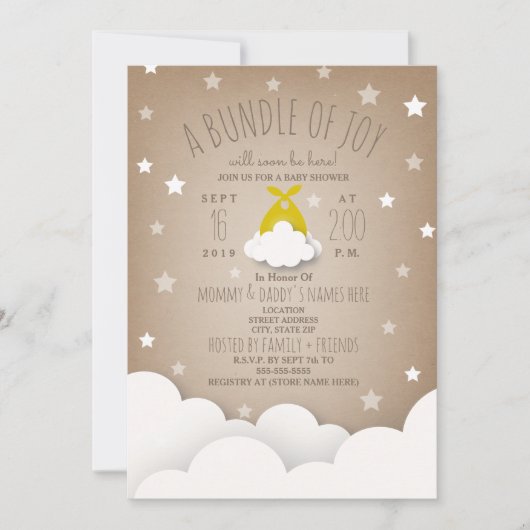 Bundel van Joy Clouds + Stars Baby shower Kaart (Voorkant)