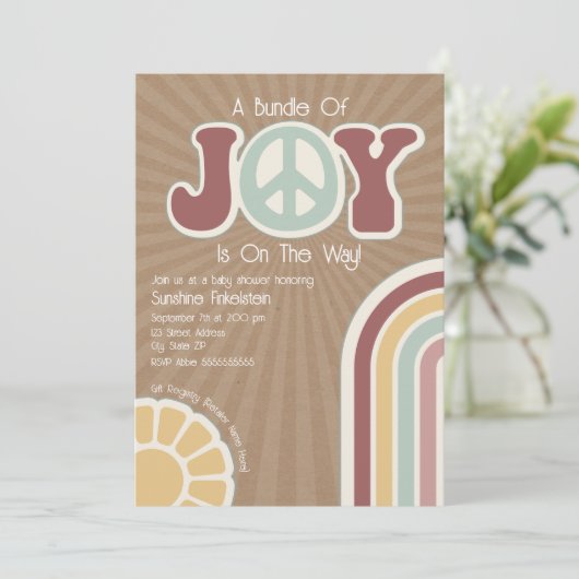 Bundel van Joy Groovy Peace Muted Cardstock Baby Kaart (Staand voorkant)