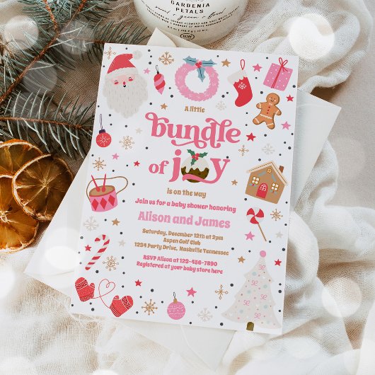 Bundel van Joy Pink Meisje Winter Baby shower Kaart