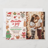 Bundel van Joy Retro Christmas Baby shower Foto Kaart (Voorkant)