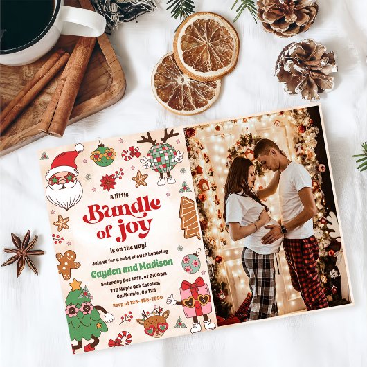 Bundel van Joy Retro Christmas Baby shower Foto Kaart