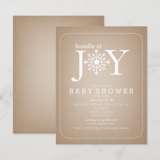 Bundel van Joy Snowflake Baby shower - Cardstock Kaart (Voorkant / Achterkant)