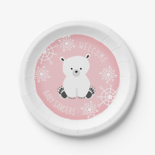 Bundel van Joy Snowflake Winter Roze Baby shower Papieren Bordje (Voorkant)
