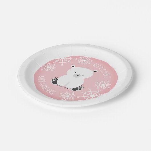 Bundel van Joy Snowflake Winter Roze Baby shower Papieren Bordje (Gekanteld)