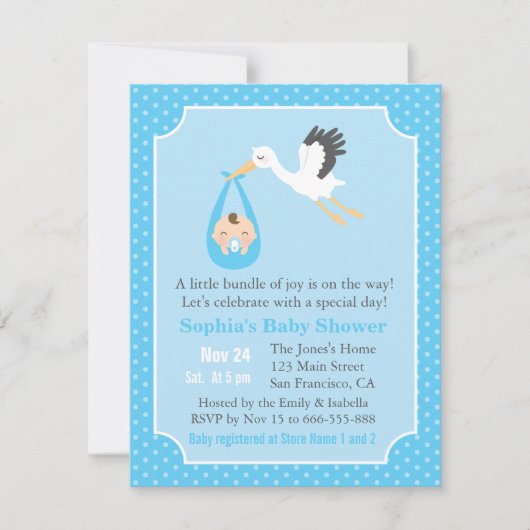 Bundel van Joy Stork Delivery Baby Boy Shower Kaart (Voorkant)