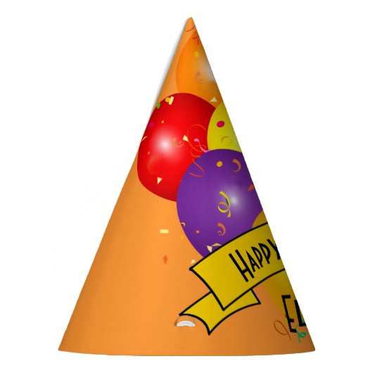 Bundel van kleurrijke ballonnen en Confetti Birthd Feesthoedjes (Links)