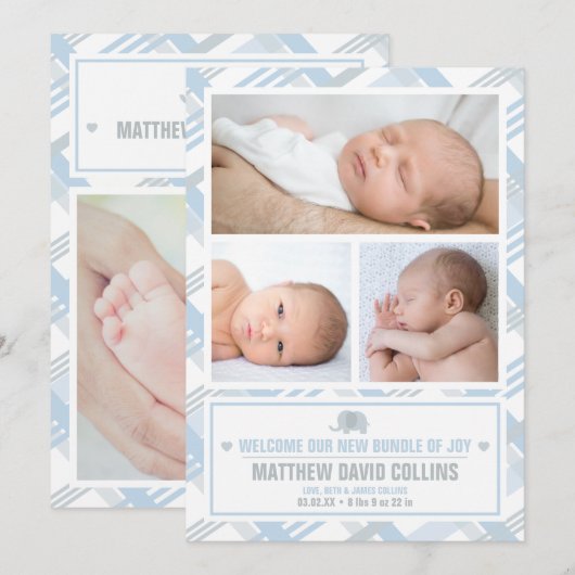 Bundel van vreugde, Jongen Geboorte Aankondigingen (Voorkant / Achterkant)