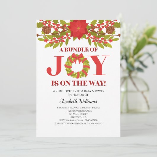 Bundel Van Vreugde Poinsettia Kerst Baby Shower Kaart (Staand voorkant)
