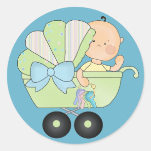 Bundel vreugde babyfeest + Mooie baby buggy/Blauw Ronde Sticker