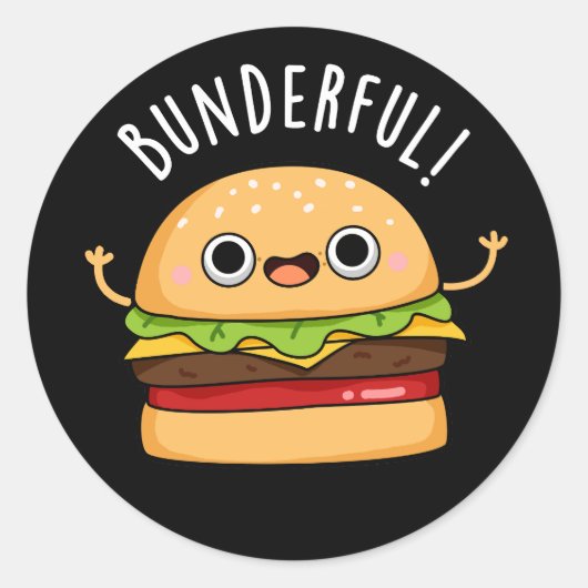 Bunderful Funny Burger Bun Pun Dark BG Ronde Sticker (Voorkant)