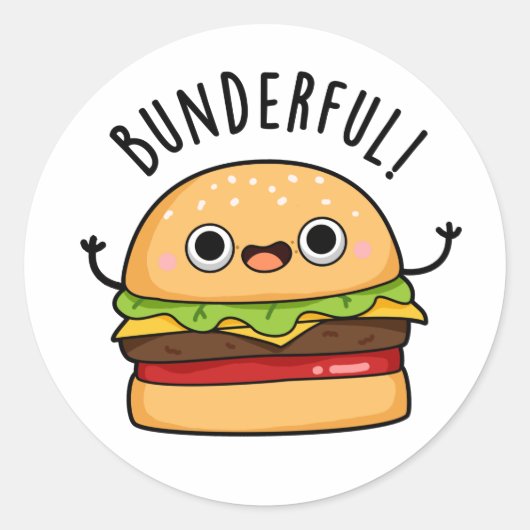 Bunderful Funny Burger Bun Pun Ronde Sticker (Voorkant)