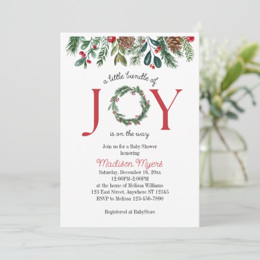 Bundle of Joy Christmas Baby shower Invitation Kaart (Staand voorkant)