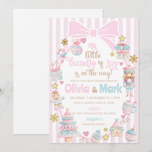 Bundle of Joy Christmas baby shower invite. Kaart (Voorkant / Achterkant)